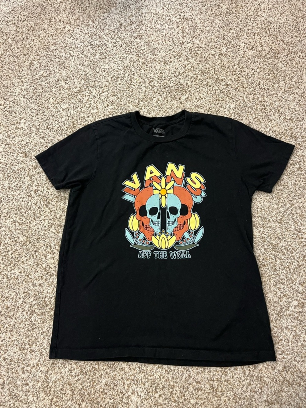 Vans Black Crewneck Tee with White Logo Print